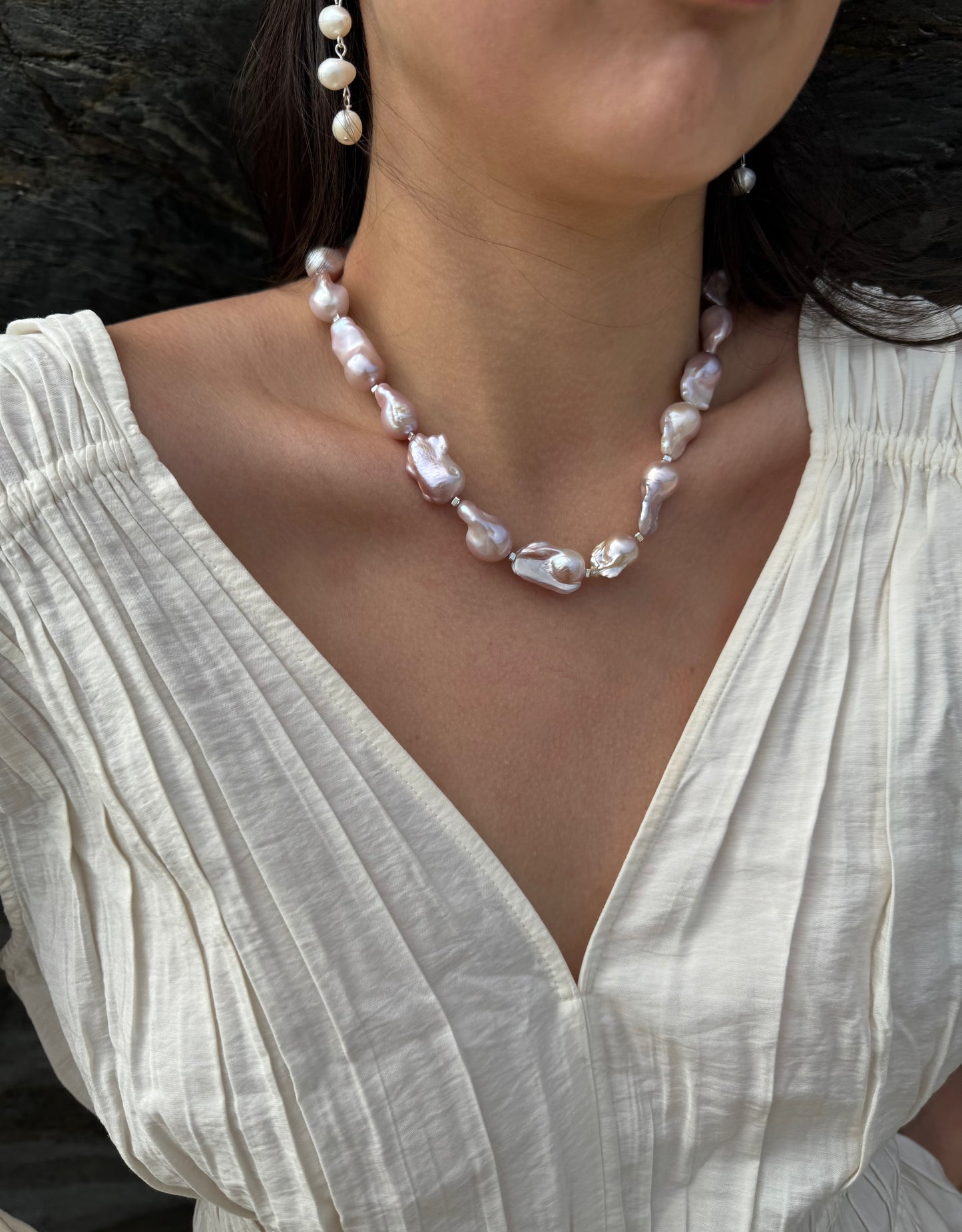Soft natural pink Baroque Pearl necklace