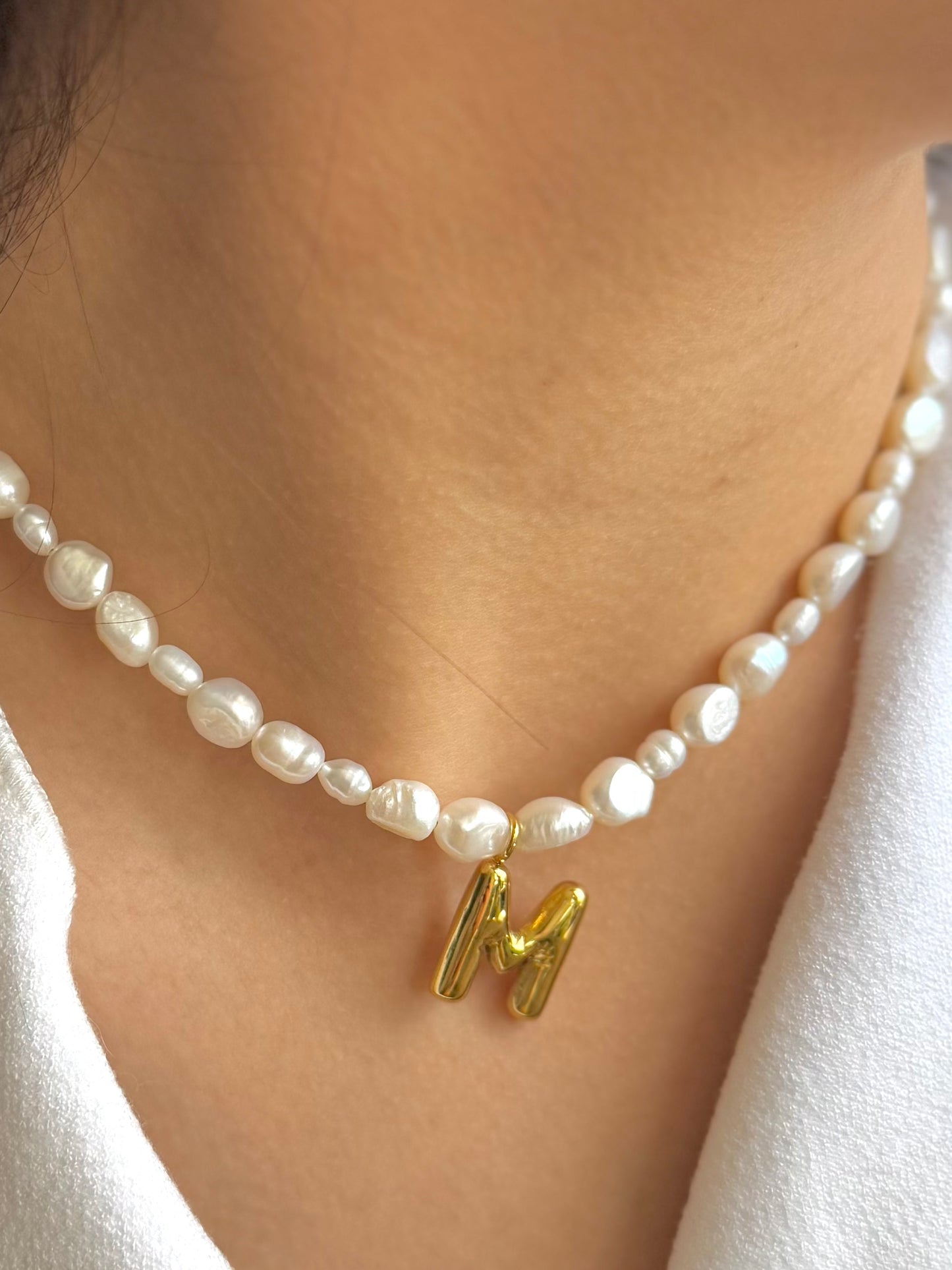 Nugget Pearl Initial Necklace