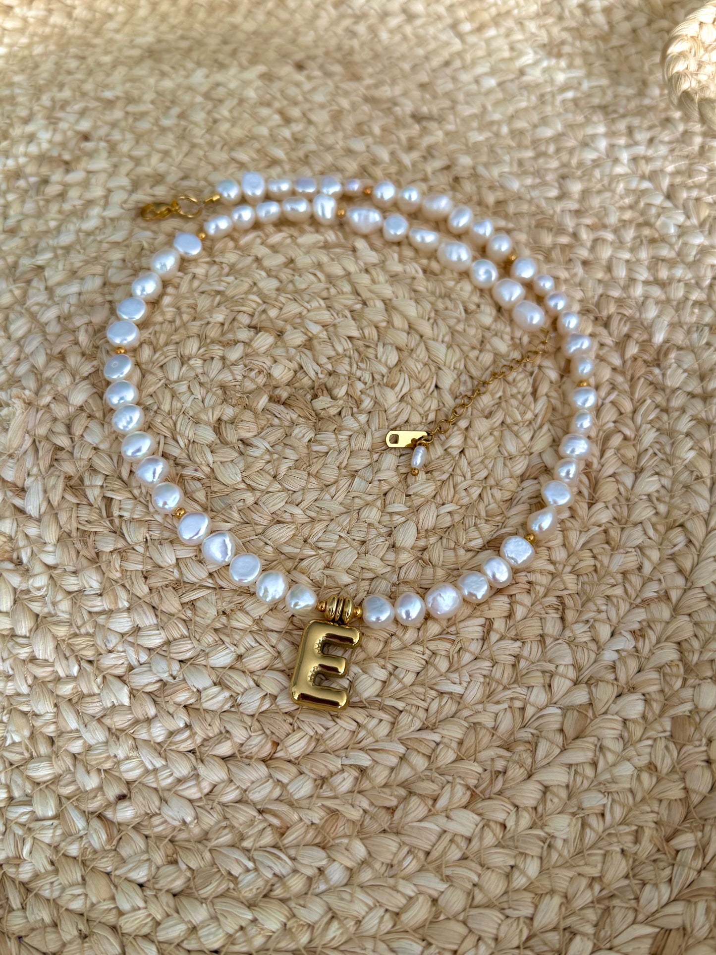 Nugget Pearl Initial Necklace