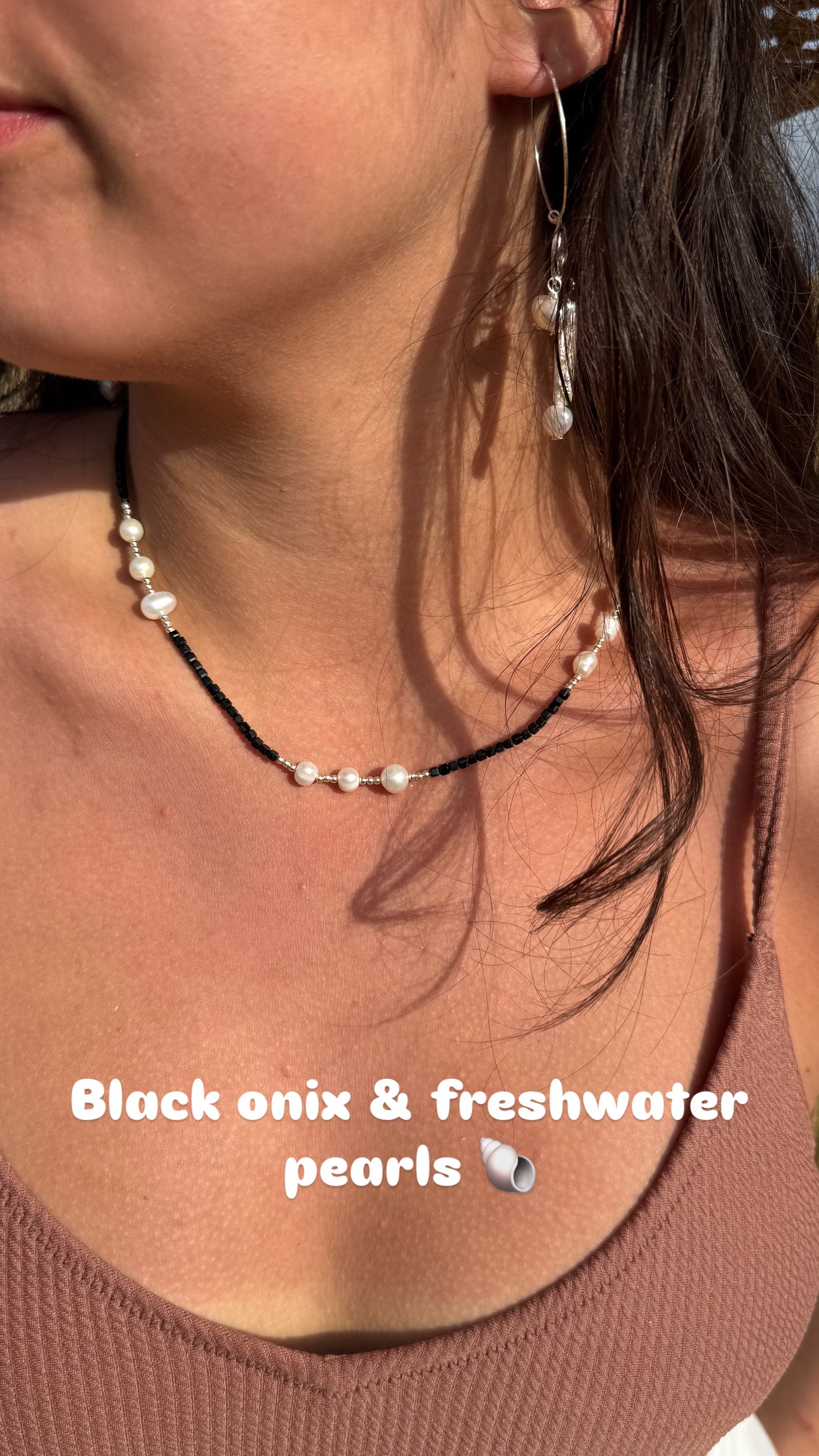 Black Onix & Freshwater pearls necklace