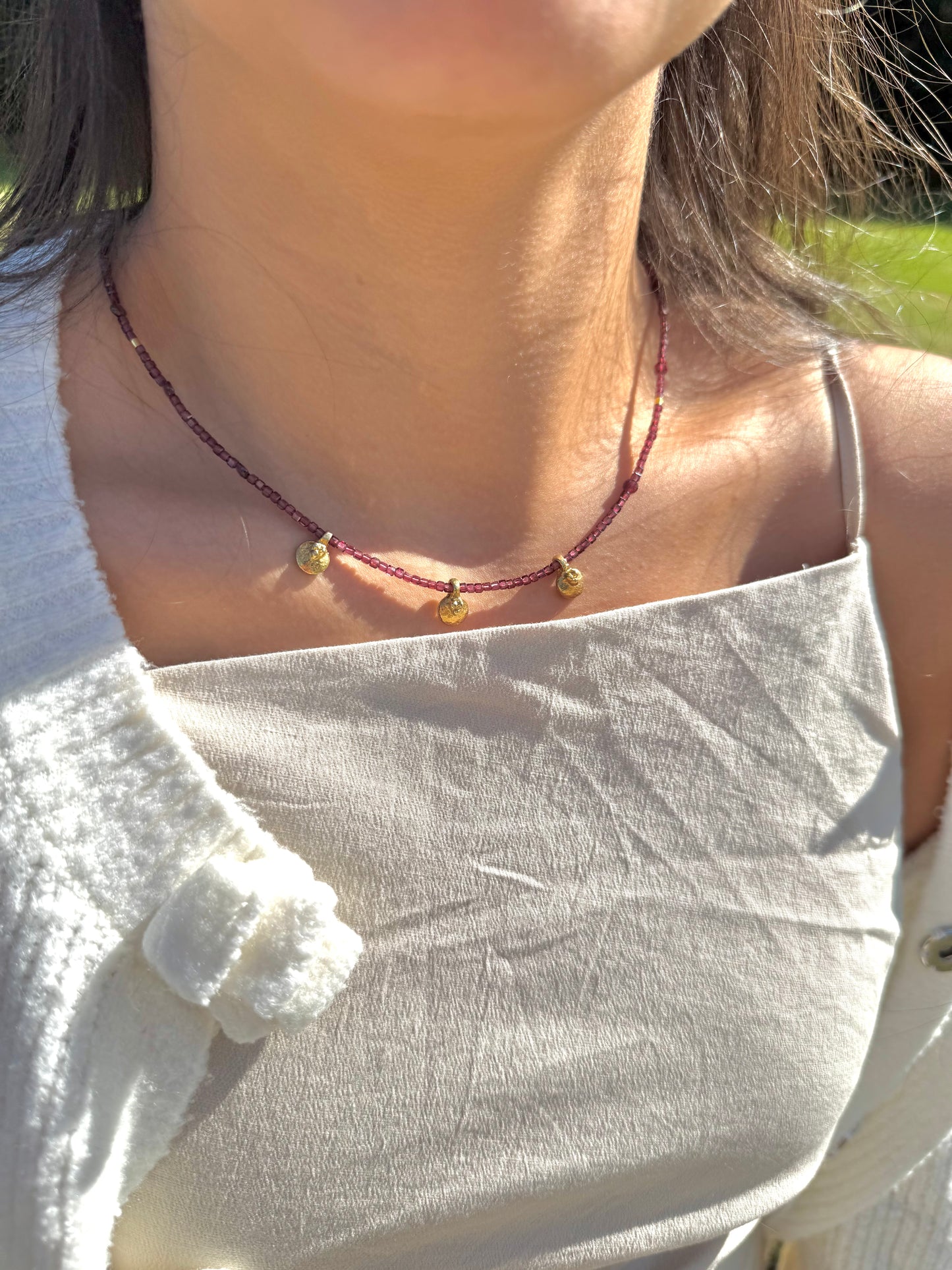 Delicate Garnet Charm Necklace