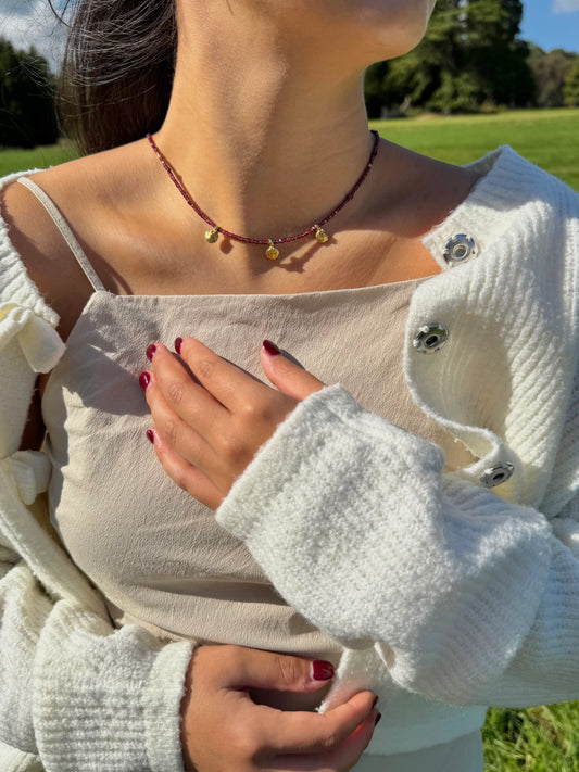 Delicate Garnet Charm Necklace