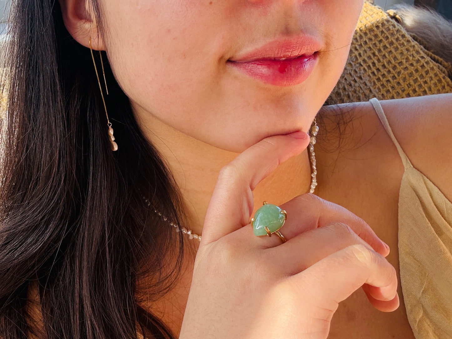 Green Quartz Teardrop Single ring