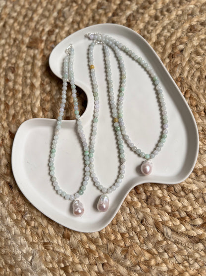Jade beaded necklace with genuine Baroque pearl