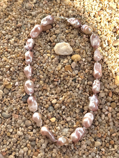 Soft natural pink Baroque Pearl necklace