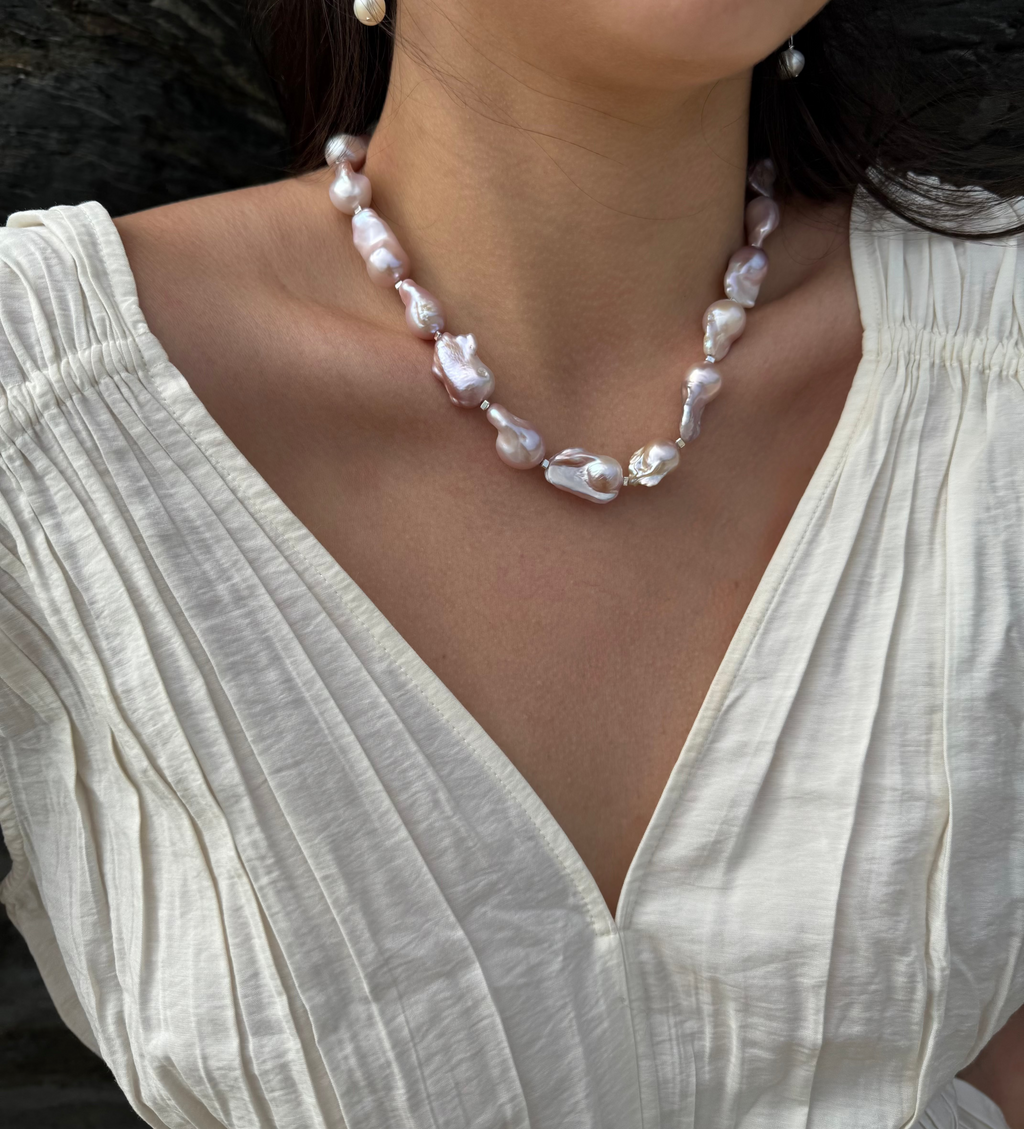 Soft natural pink Baroque Pearl necklace