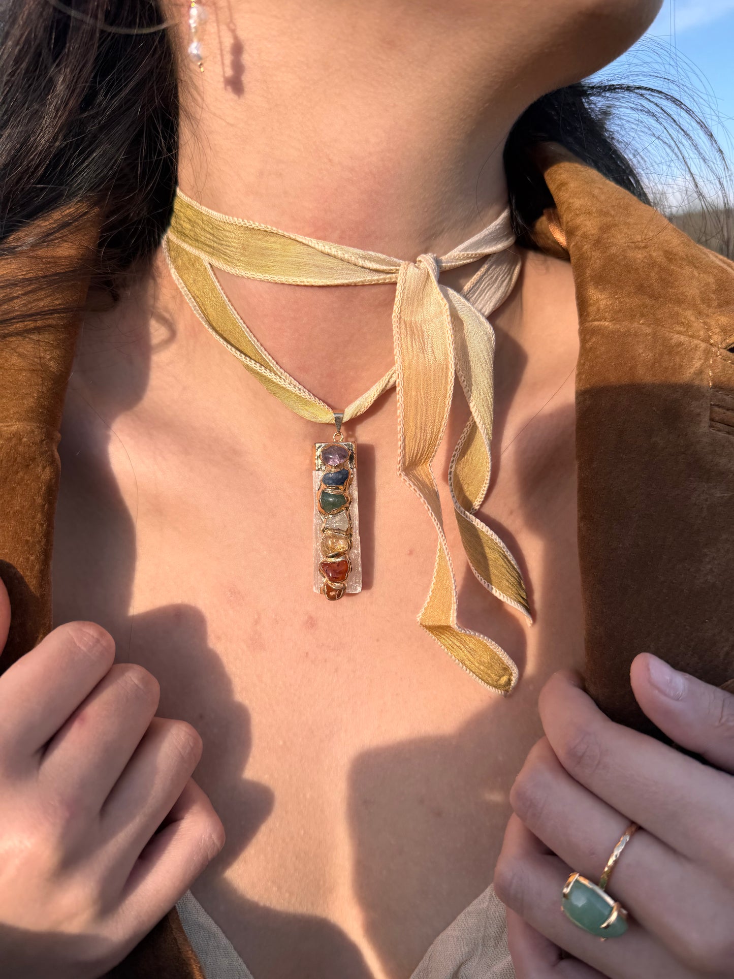 Selenite Pure Silk chakras charm