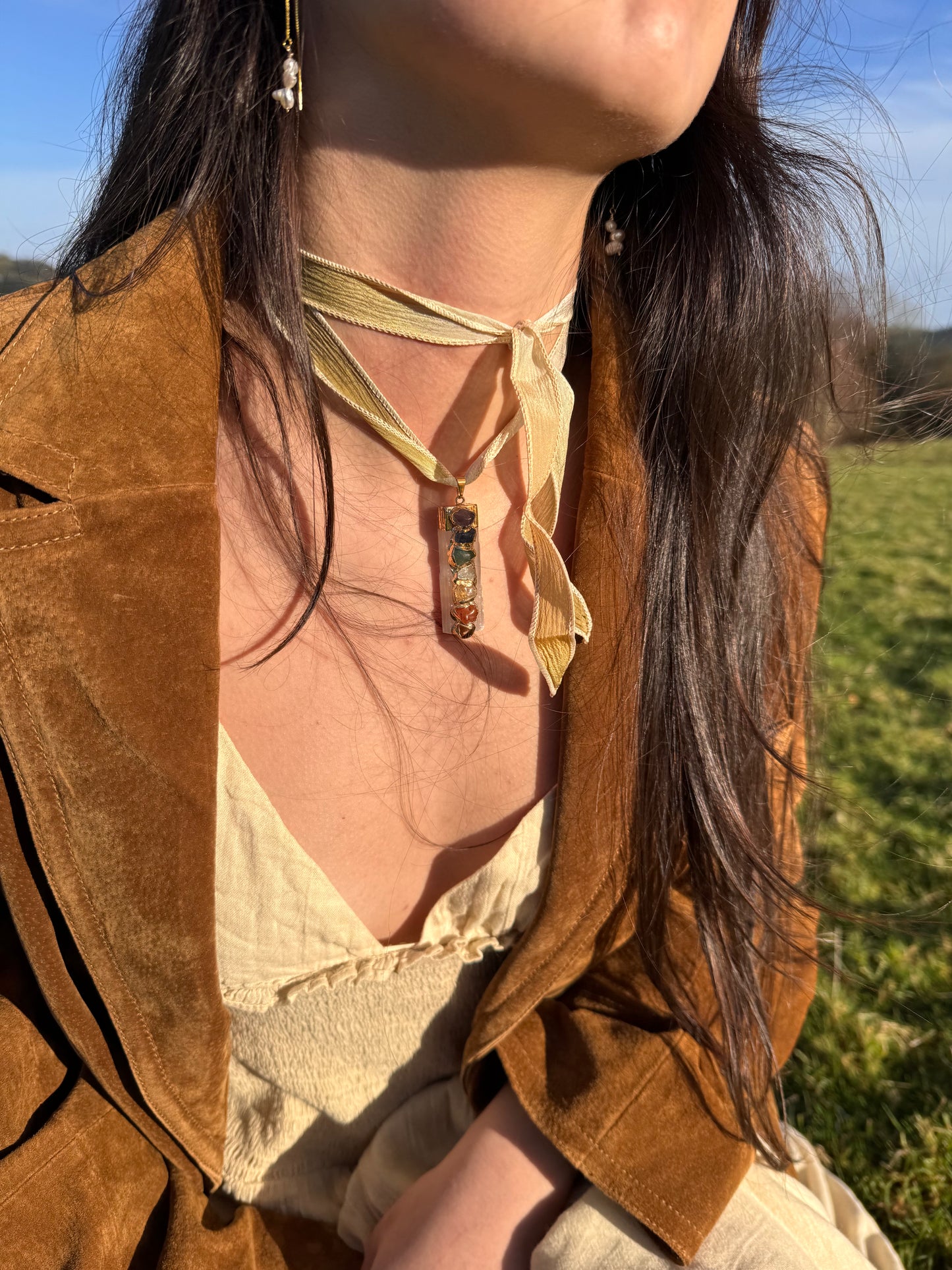 Selenite Pure Silk chakras charm