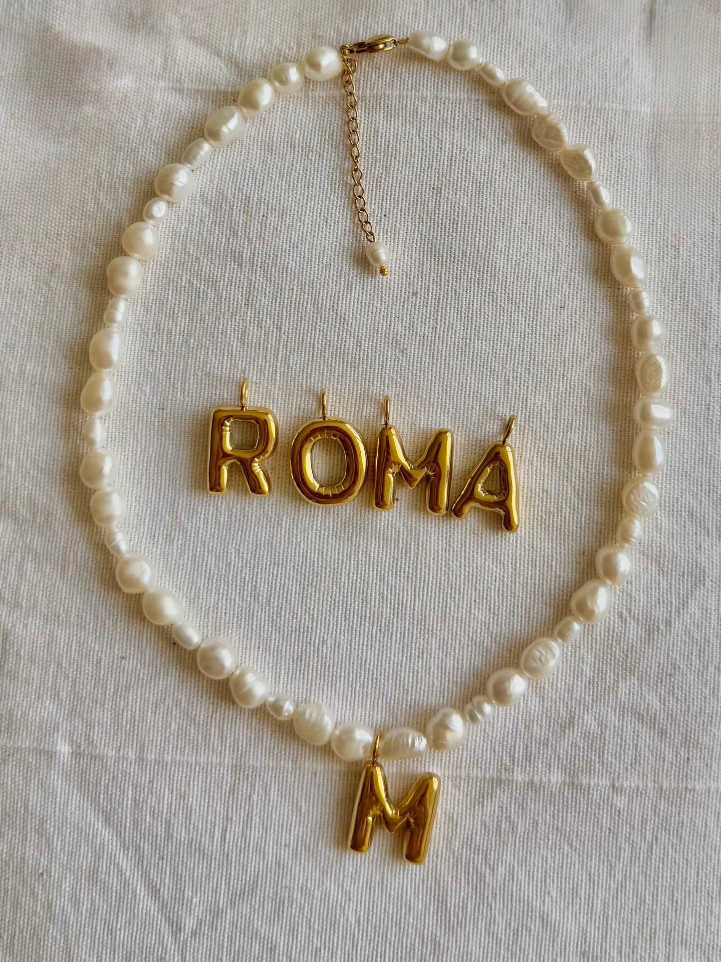 Nugget Pearl Initial Necklace