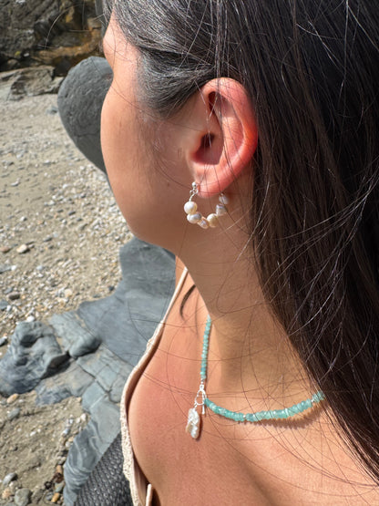 Keshi Baroque White Pearl Hoops