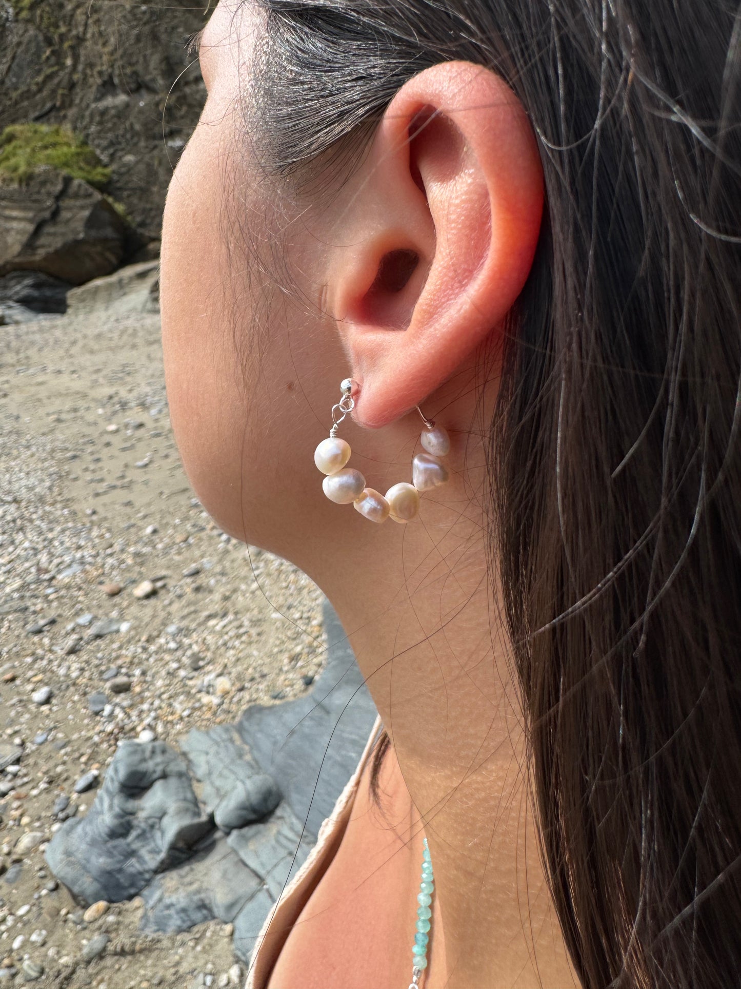 Keshi Baroque White Pearl Hoops