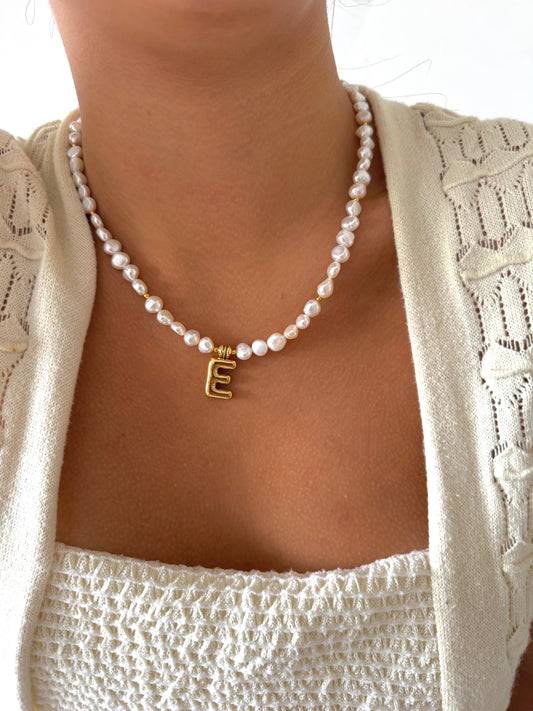 Nugget Pearl Initial Necklace