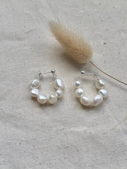 Keshi Baroque White Pearl Hoops